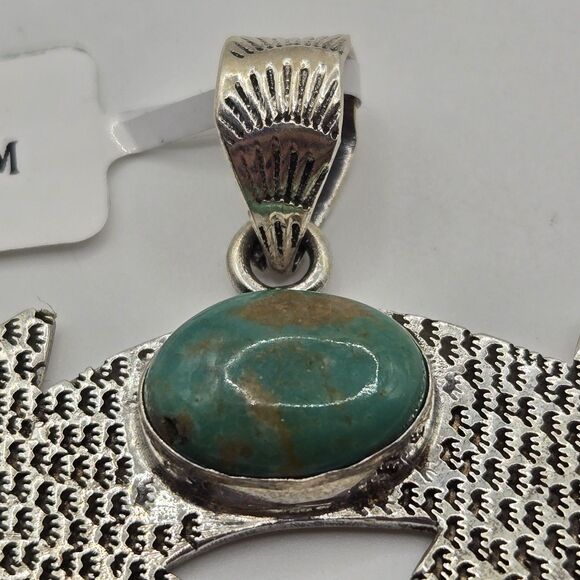 Stunning LARGE Natural Green Turquoise Lizard Gecko Pendant Sterling Silver 925 - Picture 2 of 10